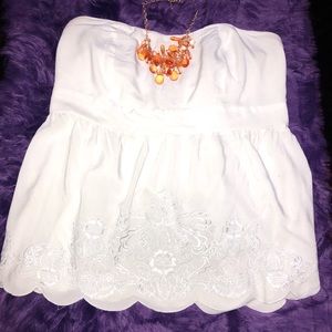 Torrid Strapless White Embroidery Top